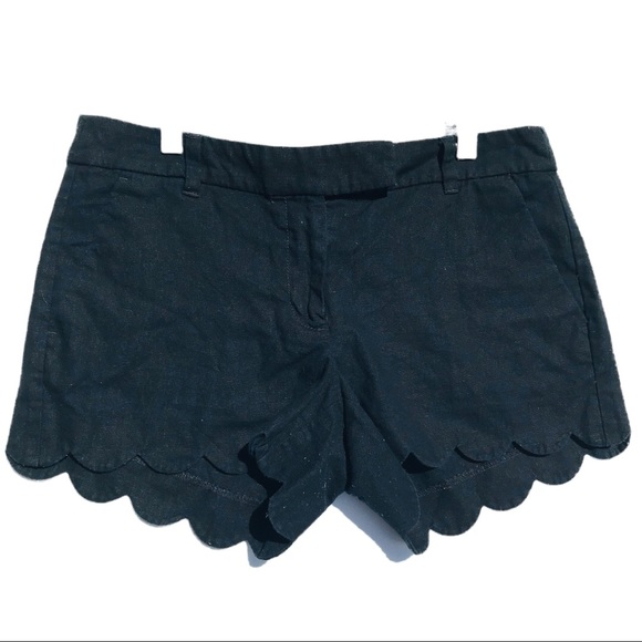 J. Crew Factory Size 8 Black Shorts Linen Cotton Blend Scallop hem